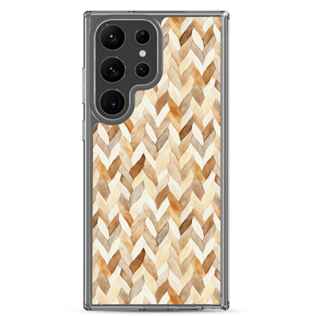 Warm Knit Pattern Clear Case for Samsung Galaxy S23 Ultra – Neutral Woven Texture Protective Cover