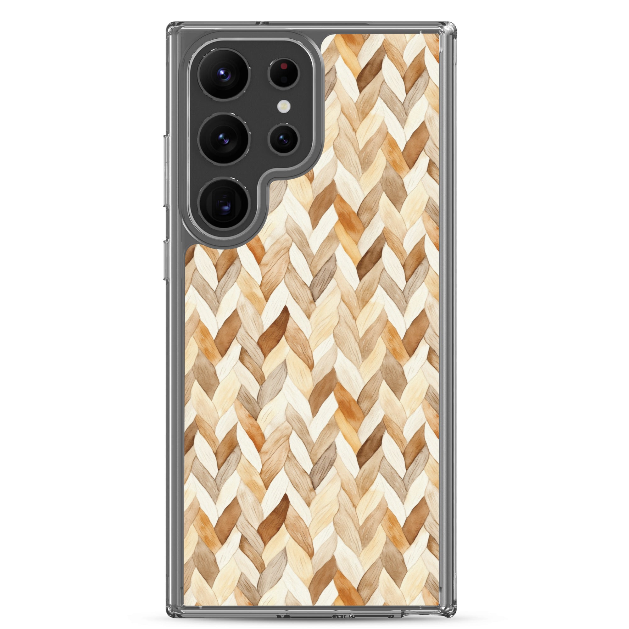 Warm Knit Pattern Clear Case for Samsung Galaxy S23 Ultra – Neutral Woven Texture Protective Cover