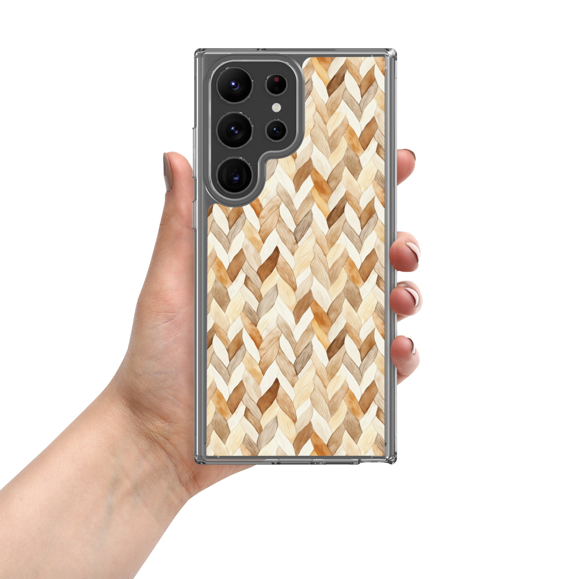 Warm Knit Pattern Clear Case for Samsung Galaxy S23 Ultra – Neutral Woven Texture Protective Cover