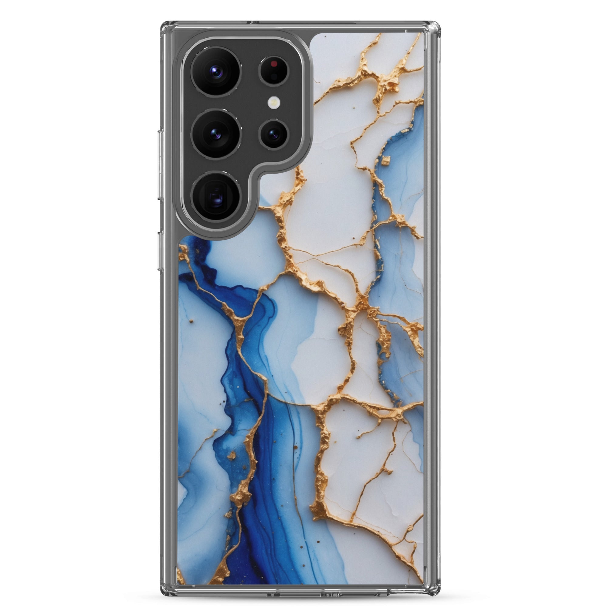 Blue Marble Gold Veins Clear Case for Samsung Galaxy S23 Ultra – Elegant Stone Protective Cover