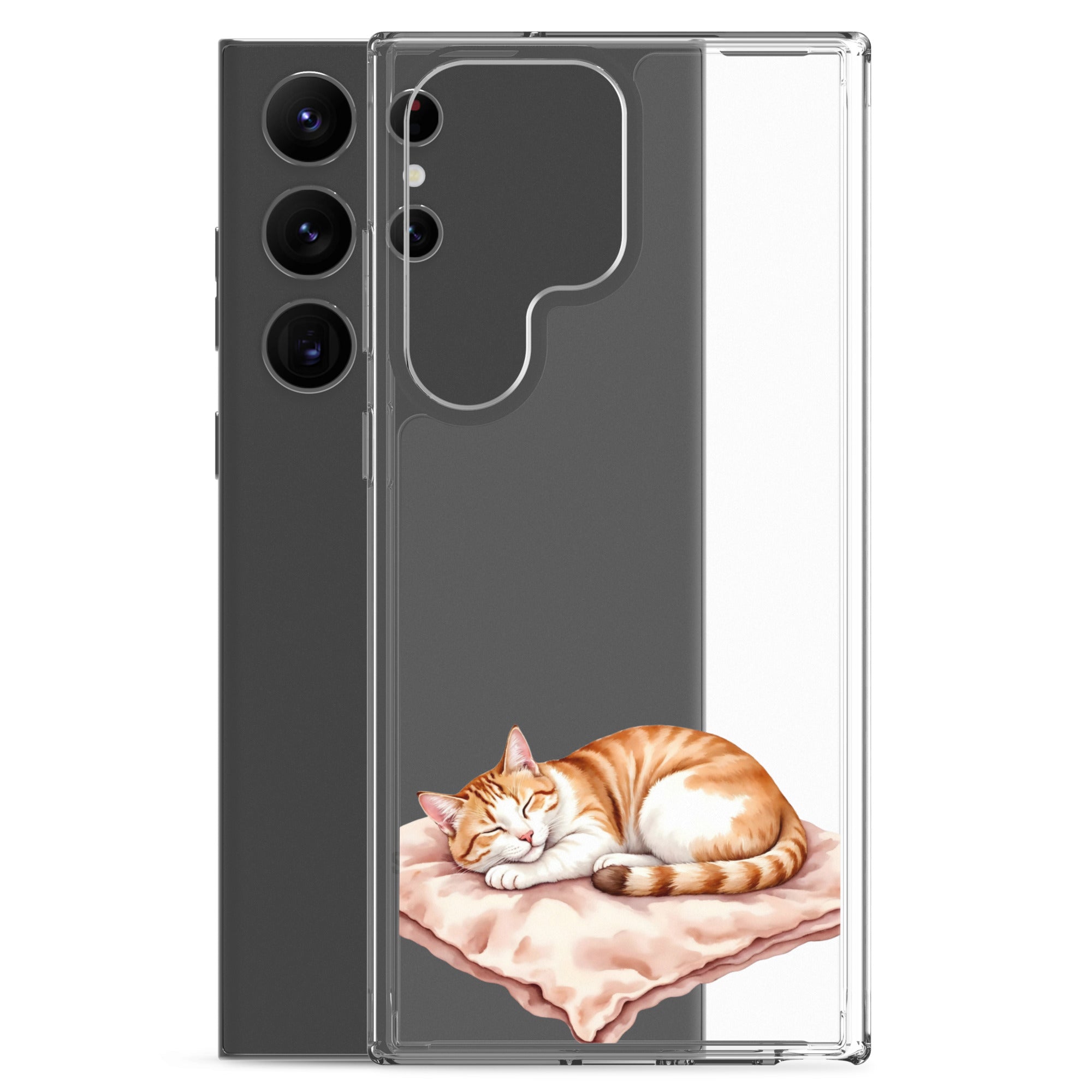 Sleeping Ginger Cat Clear Case for Samsung Galaxy S23 Ultra – Cozy Minimal Animal Protective Cover