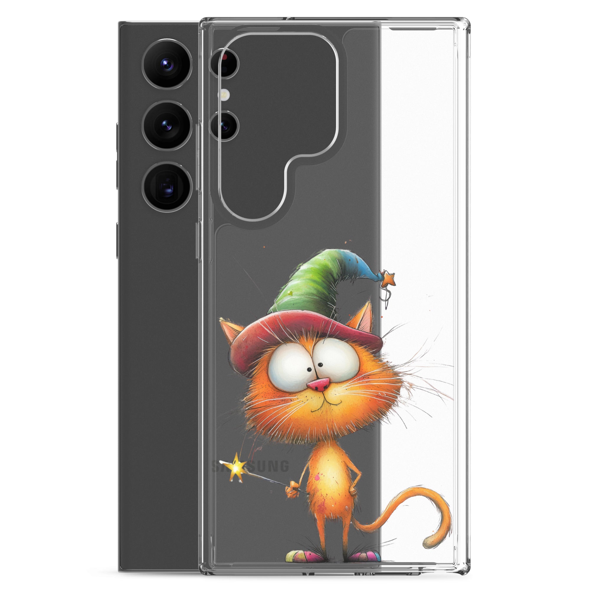 Wizard Cat Clear Case for Samsung Galaxy S23 Ultra – Cute Fantasy Protective Cover