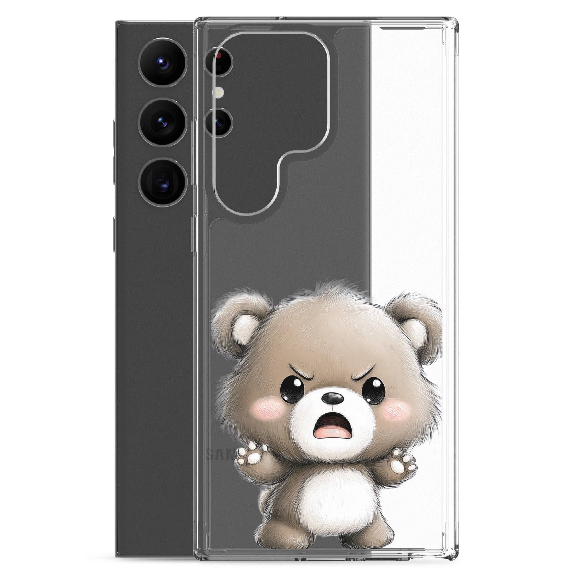 Cute Angry Bear Clear Case for Samsung Galaxy S23 Ultra – Playful Cartoon Protective Cover