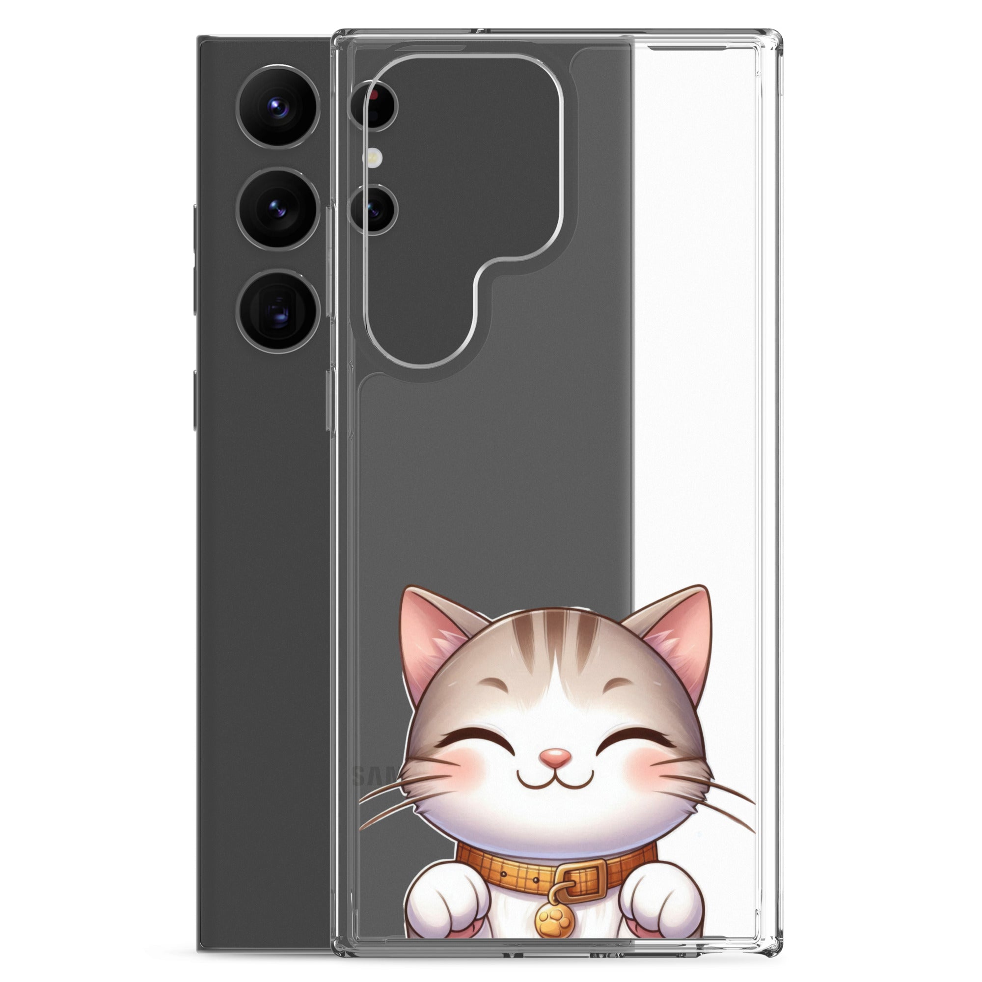 Cute Smiling Cat Clear Case for Samsung Galaxy S23 Ultra – Minimal Kawaii Protective Cover
