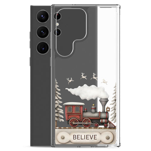 Believe Winter Train Clear Case for Samsung Galaxy S23 Ultra – Minimal Christmas Protective Cover