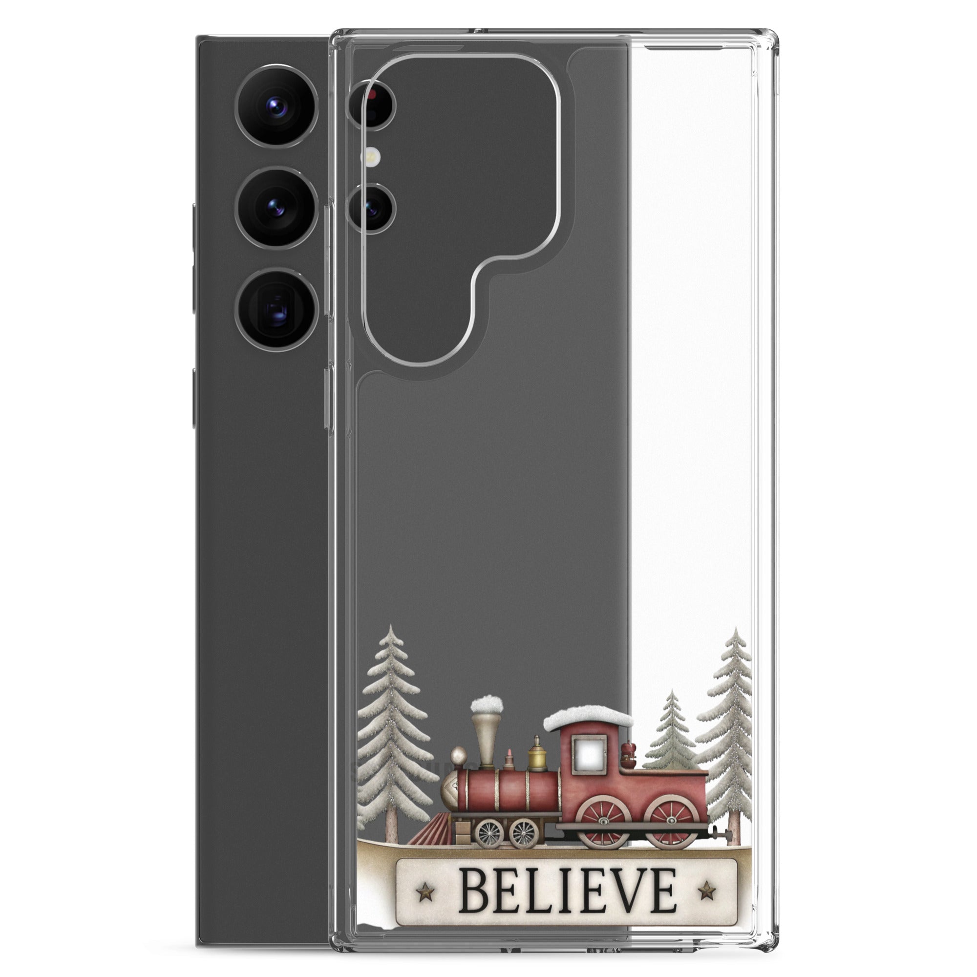 Believe Christmas Train Clear Case for Samsung Galaxy S23 Ultra – Festive Holiday Protective Cover
