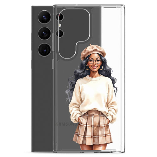 Chic Autumn Portrait Clear Case for Samsung Galaxy S23 Ultra – Elegant Minimalist Protective Cover