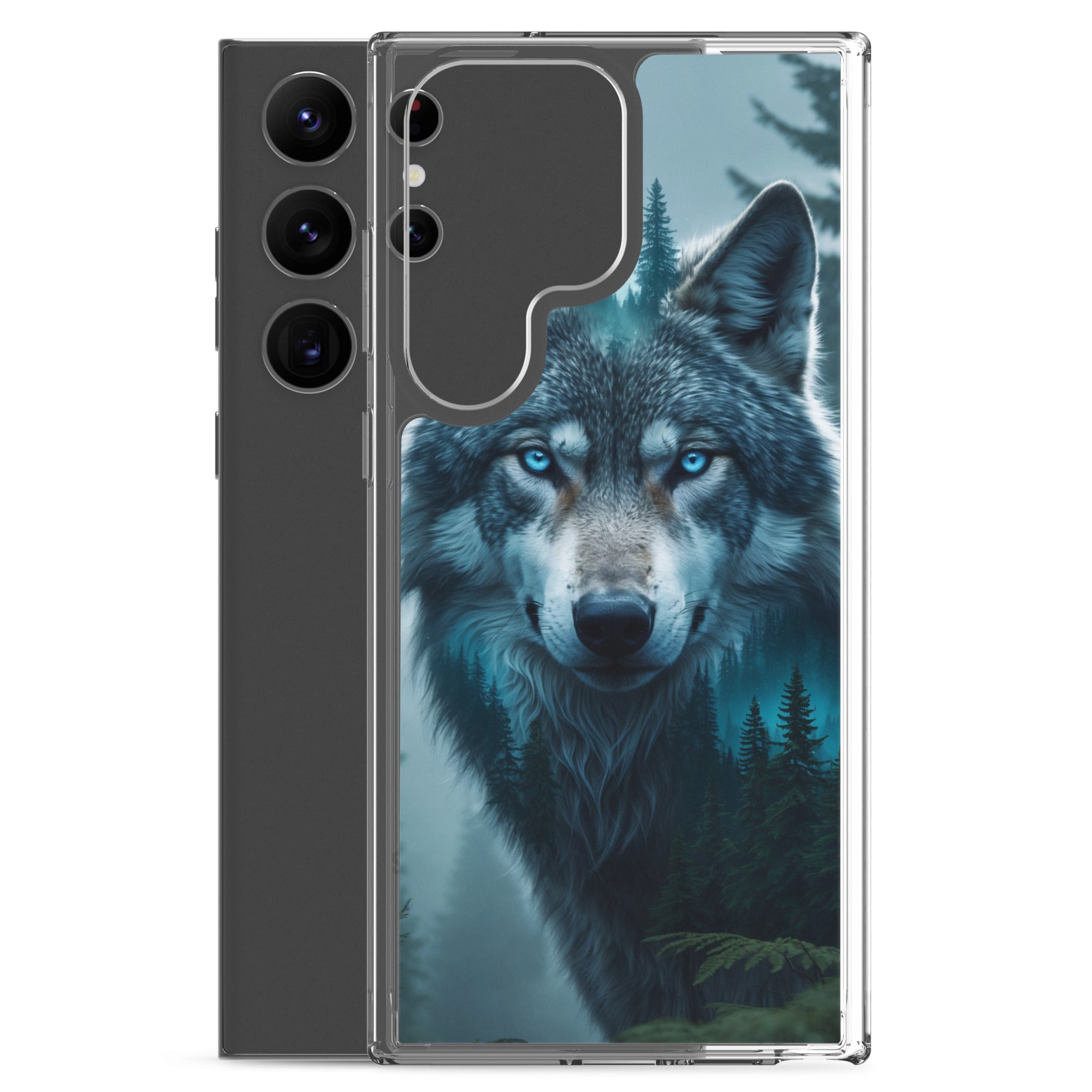 Mystic Forest Wolf Clear Case for Samsung Galaxy S23 Ultra – Dark Nature Art Protective Cover