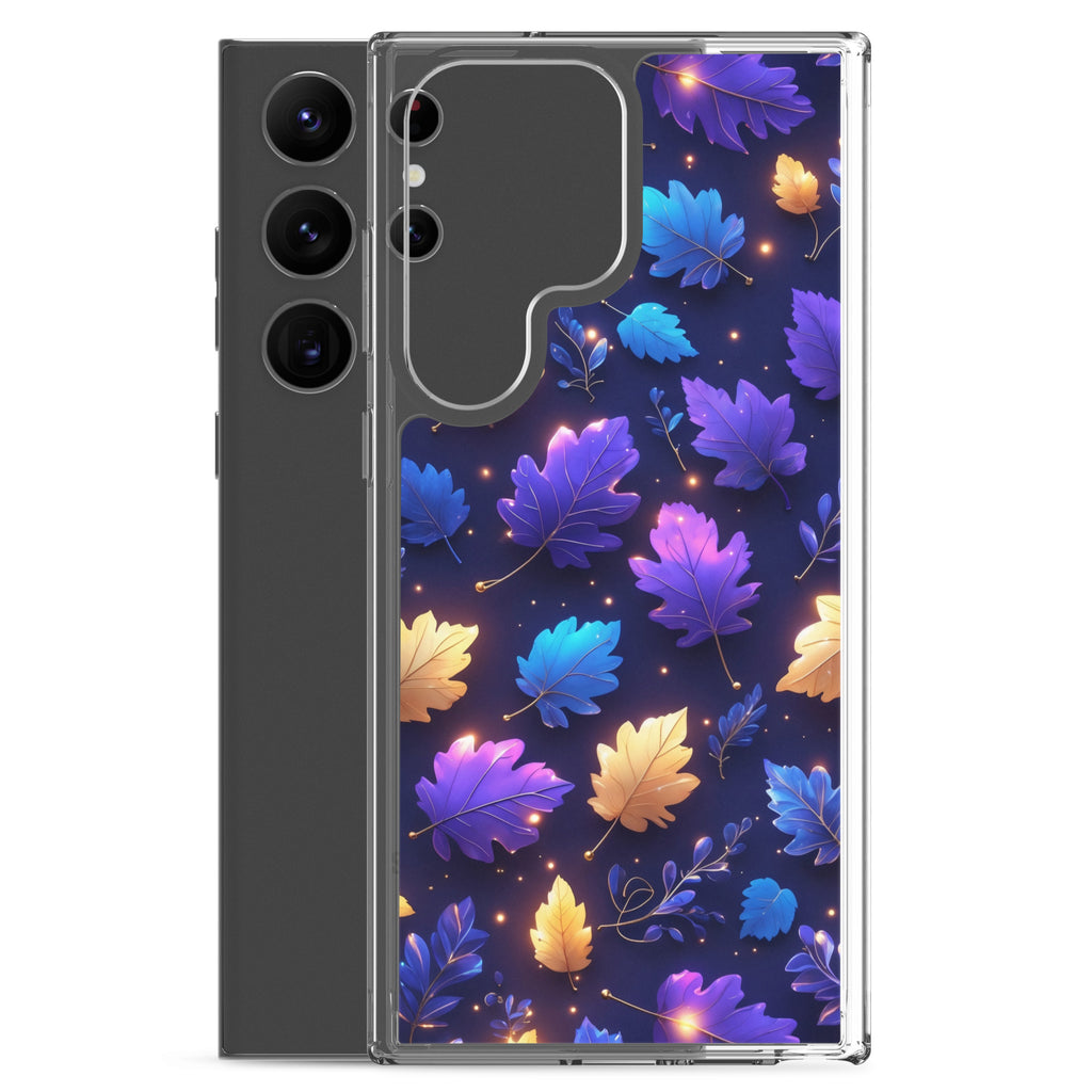 Glowing Autumn Leaves Clear Case for Samsung Galaxy S23 Ultra – Colorful Night Nature Protective Cover