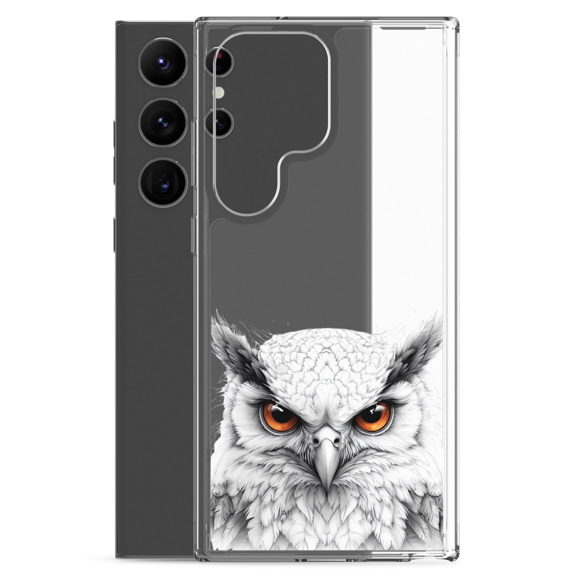 White Owl Illustration Clear Case for Samsung Galaxy S23 Ultra – Minimal Wildlife Protective Cover