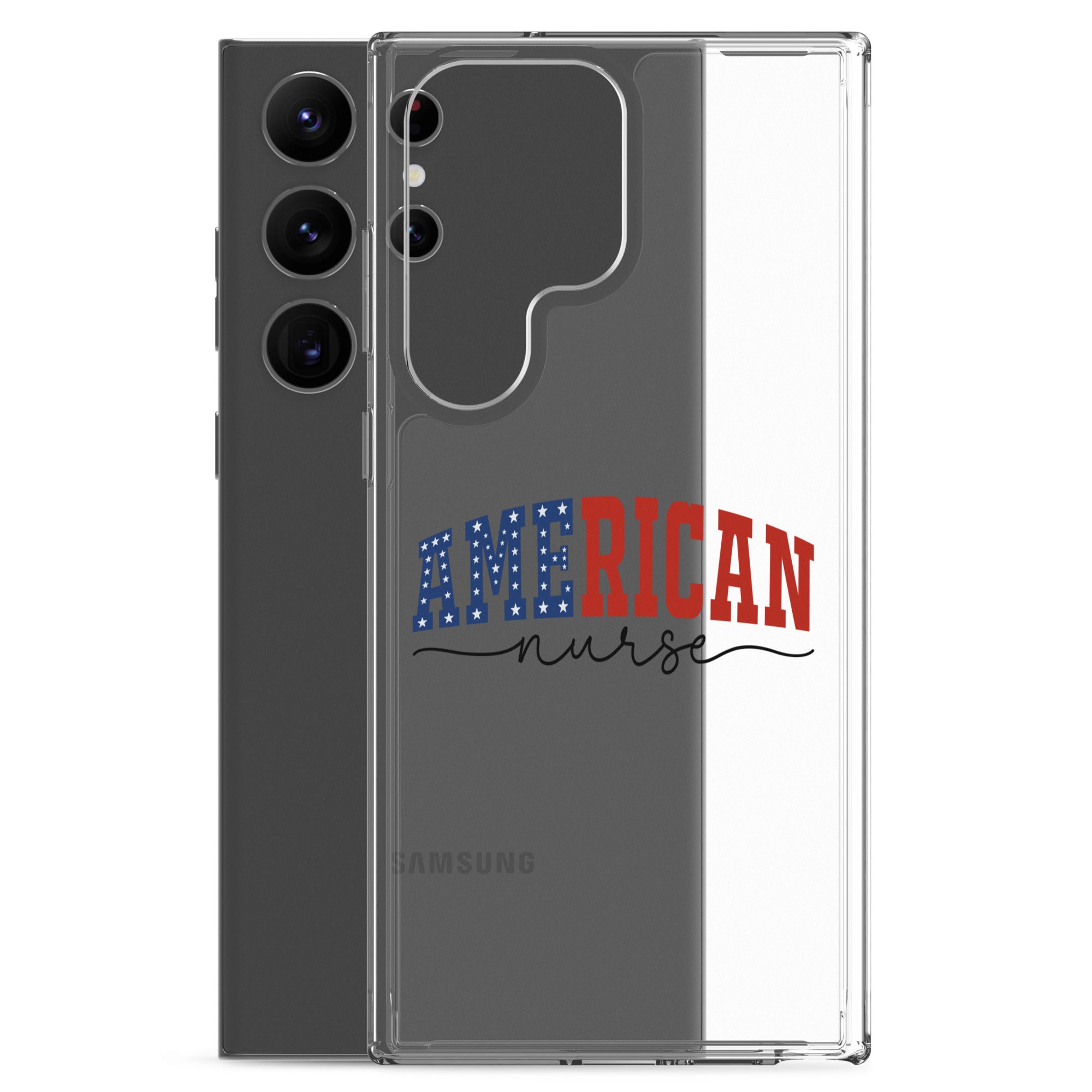 American Nurse Typography Clear Case for Samsung Galaxy S23 Ultra – Patriotic Profession Protective Cover