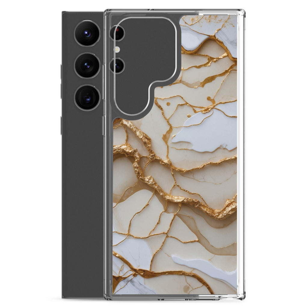 White Marble Gold Veins Clear Case for Samsung Galaxy S23 Ultra – Elegant Stone Protective Cover