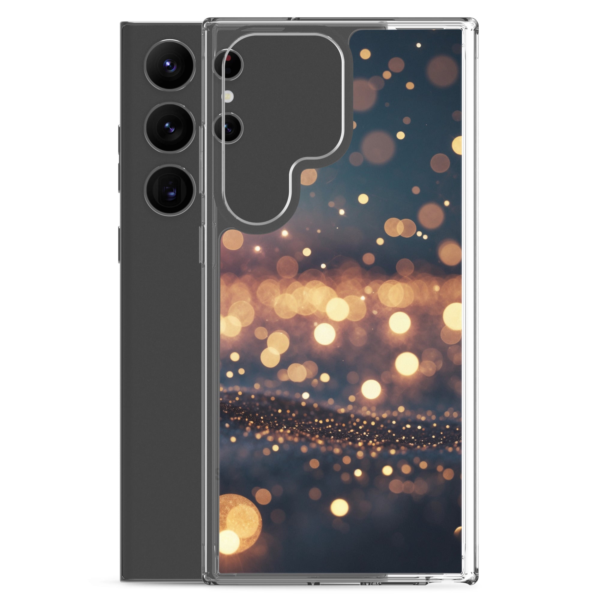 Golden Bokeh Lights Clear Case for Samsung Galaxy S23 Ultra – Elegant Glow Protective Cover