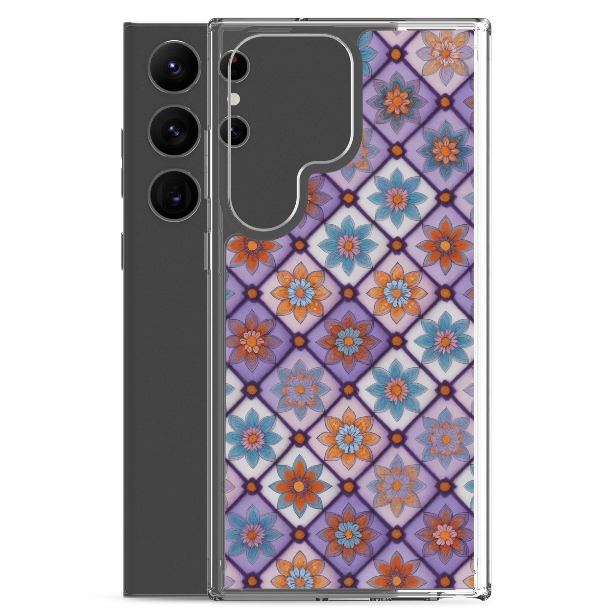 Geometric Floral Pattern Clear Case for Samsung Galaxy S23 Ultra – Colorful Mosaic Protective Cover