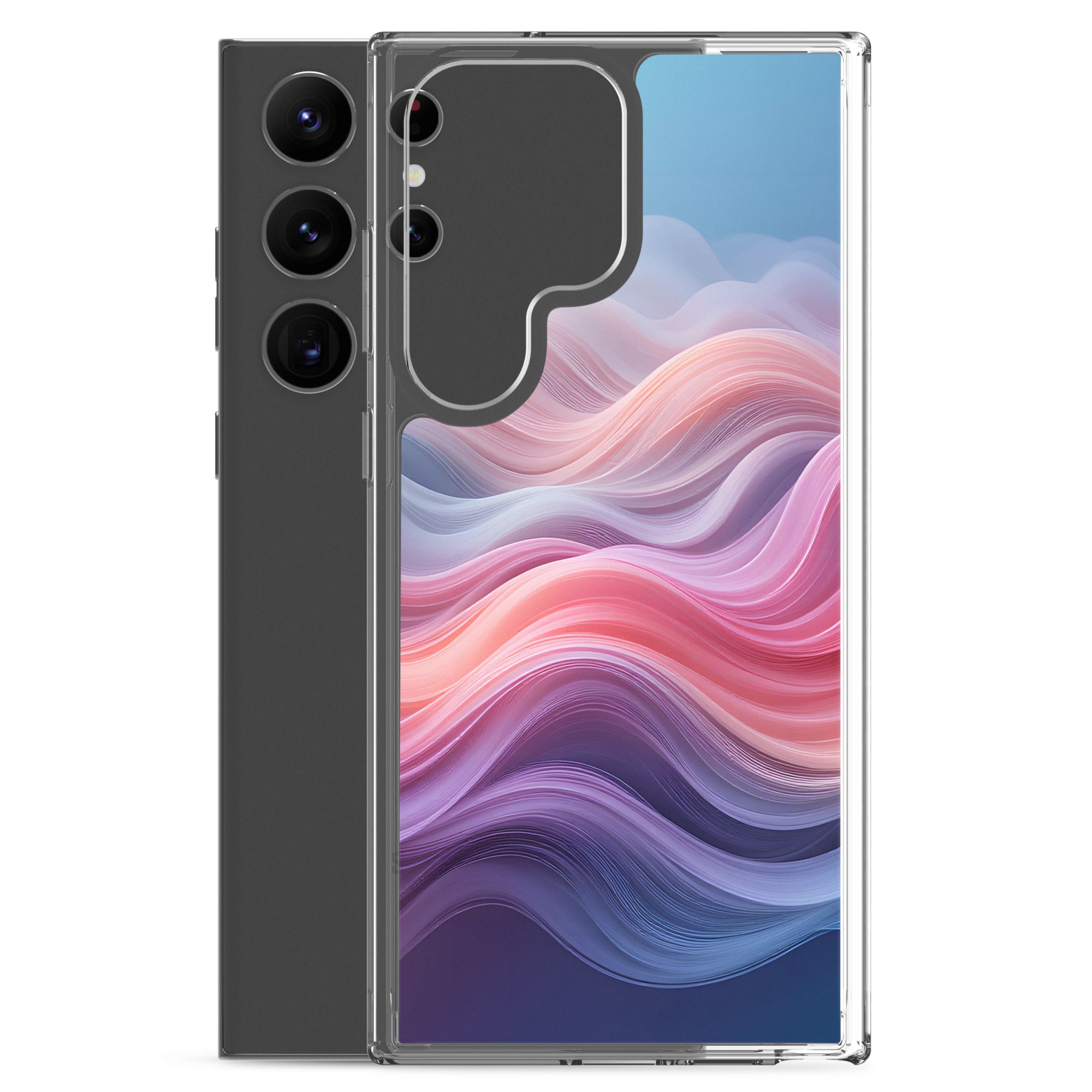 Abstract Pink & Blue Waves Dream Clear Case for Samsung Galaxy S23 Ultra – Modern Gradient Protective Cover