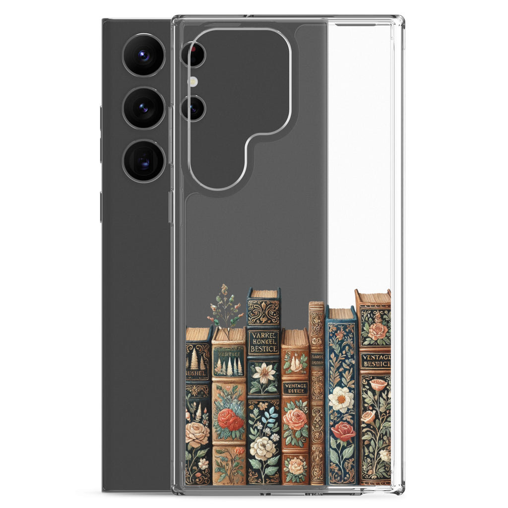 Vintage Floral Books Clear Case for Samsung Galaxy S23 Ultra – Elegant Library-Inspired Protective Cover