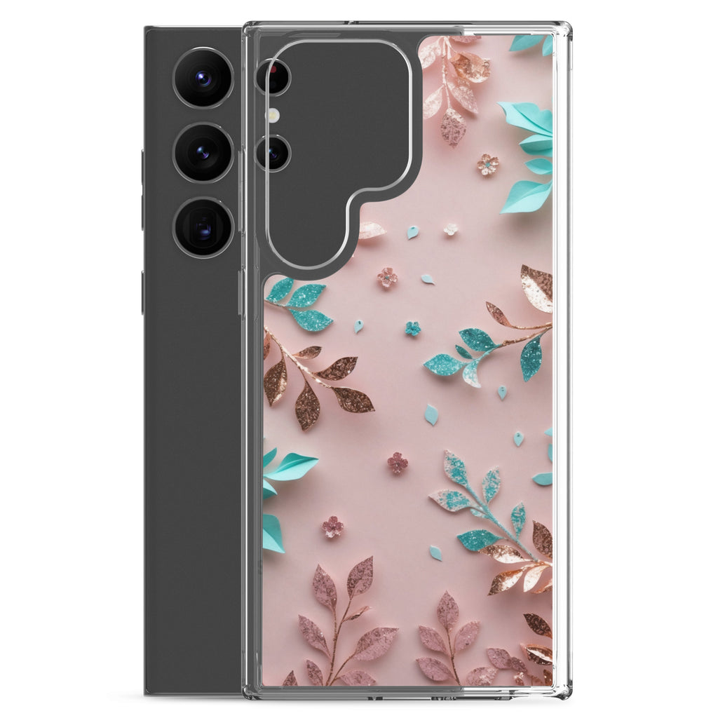 Pastel Floral Leaves Clear Case for Samsung Galaxy S23 Ultra – Soft Elegant Protective Cover