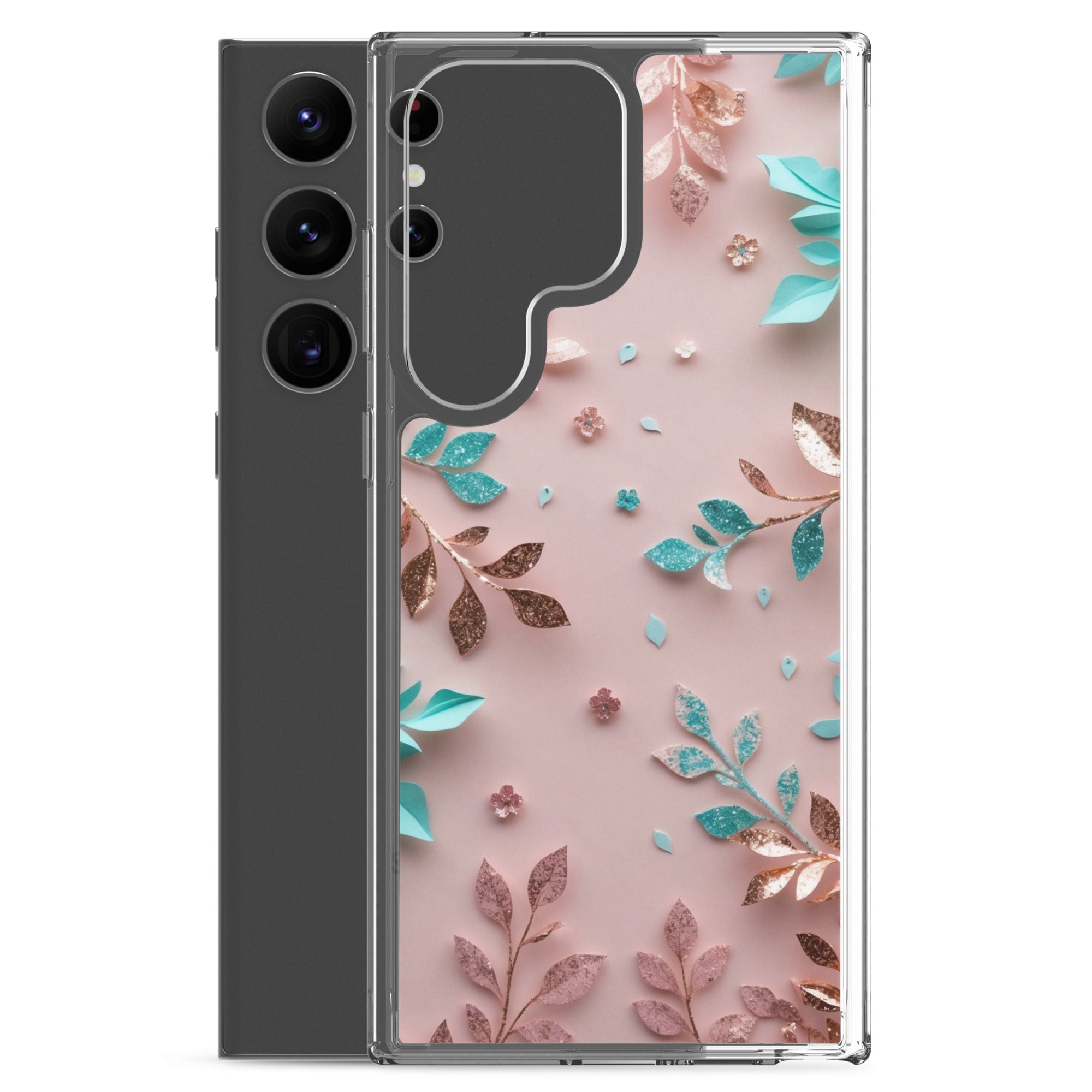 Pastel Floral Leaves Clear Case for Samsung Galaxy S23 Ultra – Soft Elegant Protective Cover
