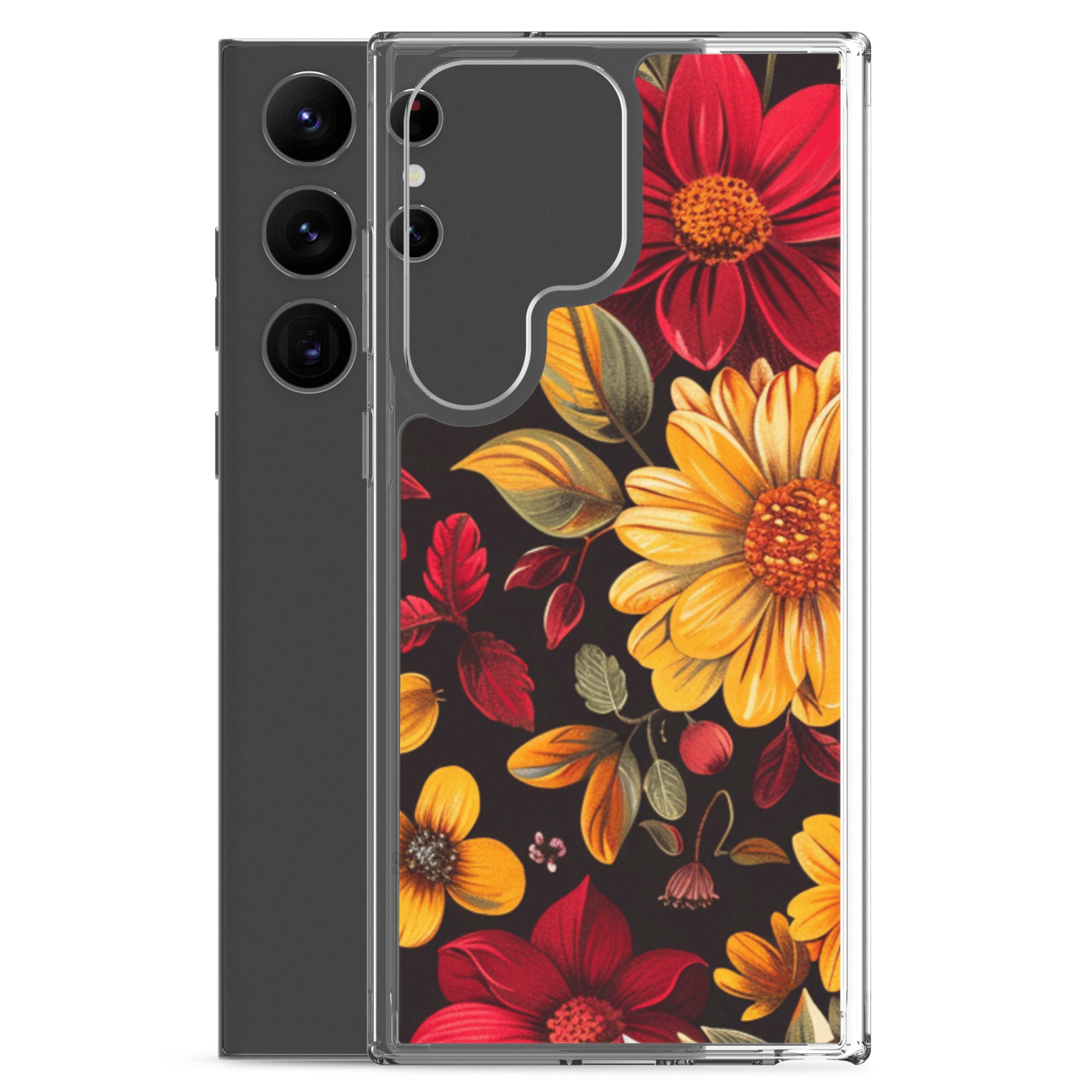 Autumn Bloom Floral Clear Case for Samsung Galaxy S23 Ultra – Warm Fall Flowers Protective Cover