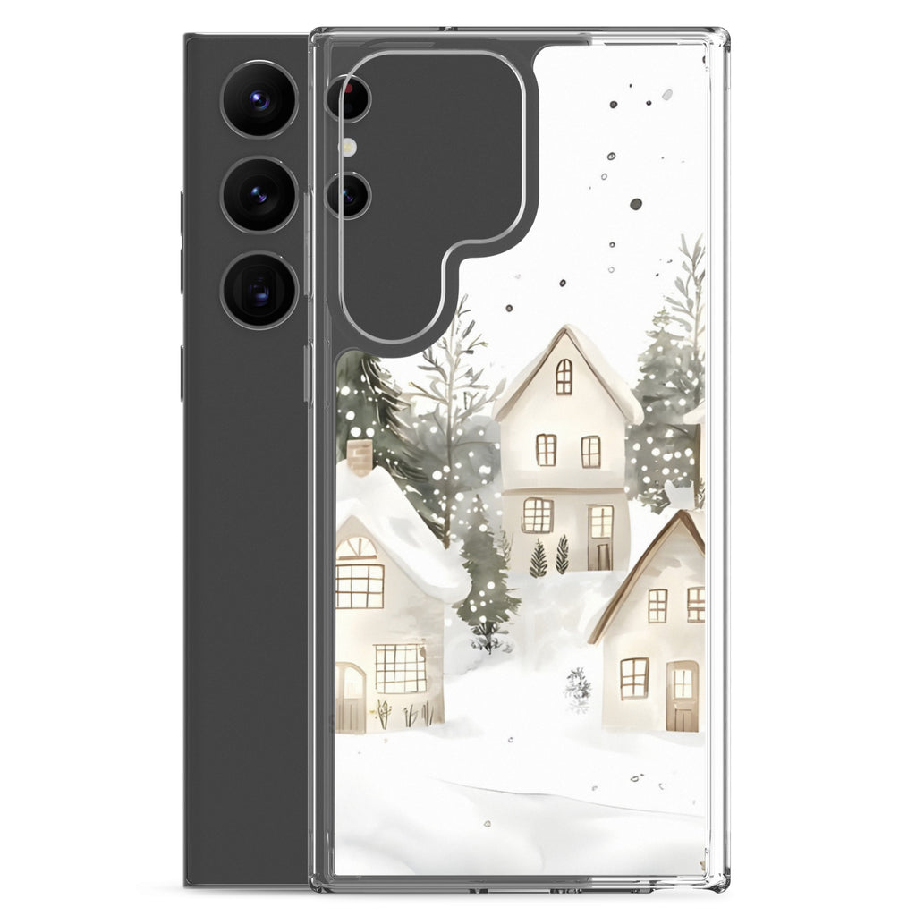 Snowy Winter Village Clear Case for Samsung Galaxy S23 Ultra – Cozy Holiday Protective Cover