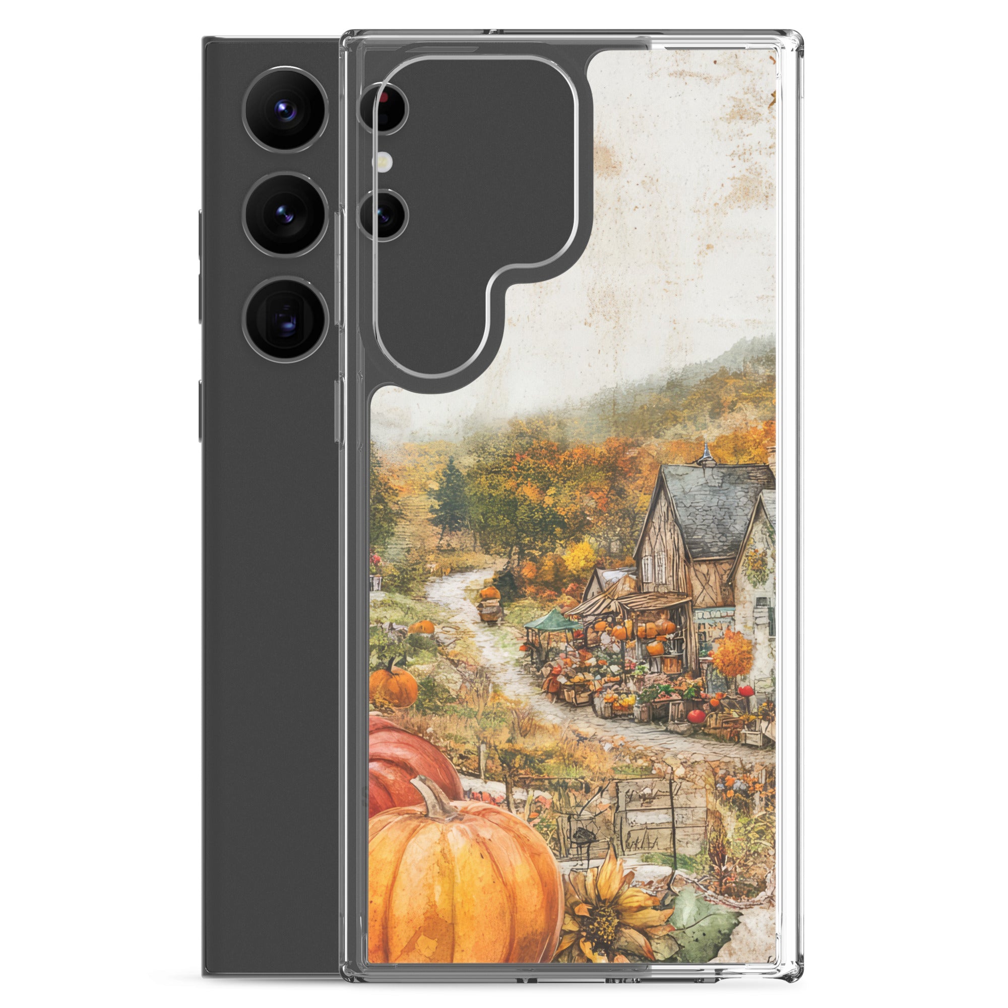Autumn Village Clear Case for Samsung Galaxy S23 Ultra – Cozy Fall Countryside Protective Cover