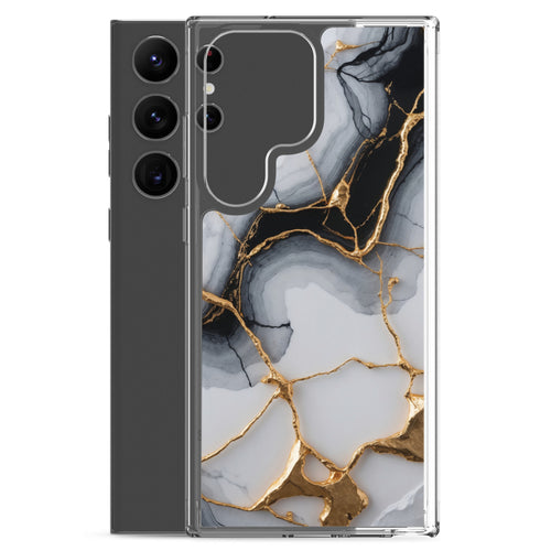 Black & White Marble Gold Clear Case for Samsung Galaxy S23 Ultra – Elegant Marble Protective Cover