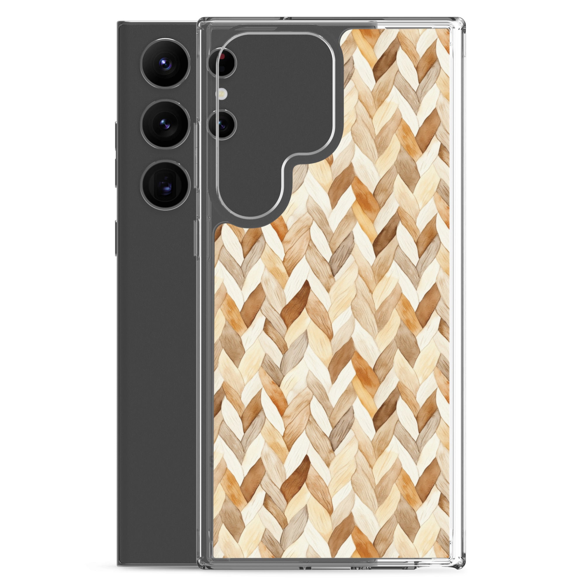 Warm Knit Pattern Clear Case for Samsung Galaxy S23 Ultra – Neutral Woven Texture Protective Cover