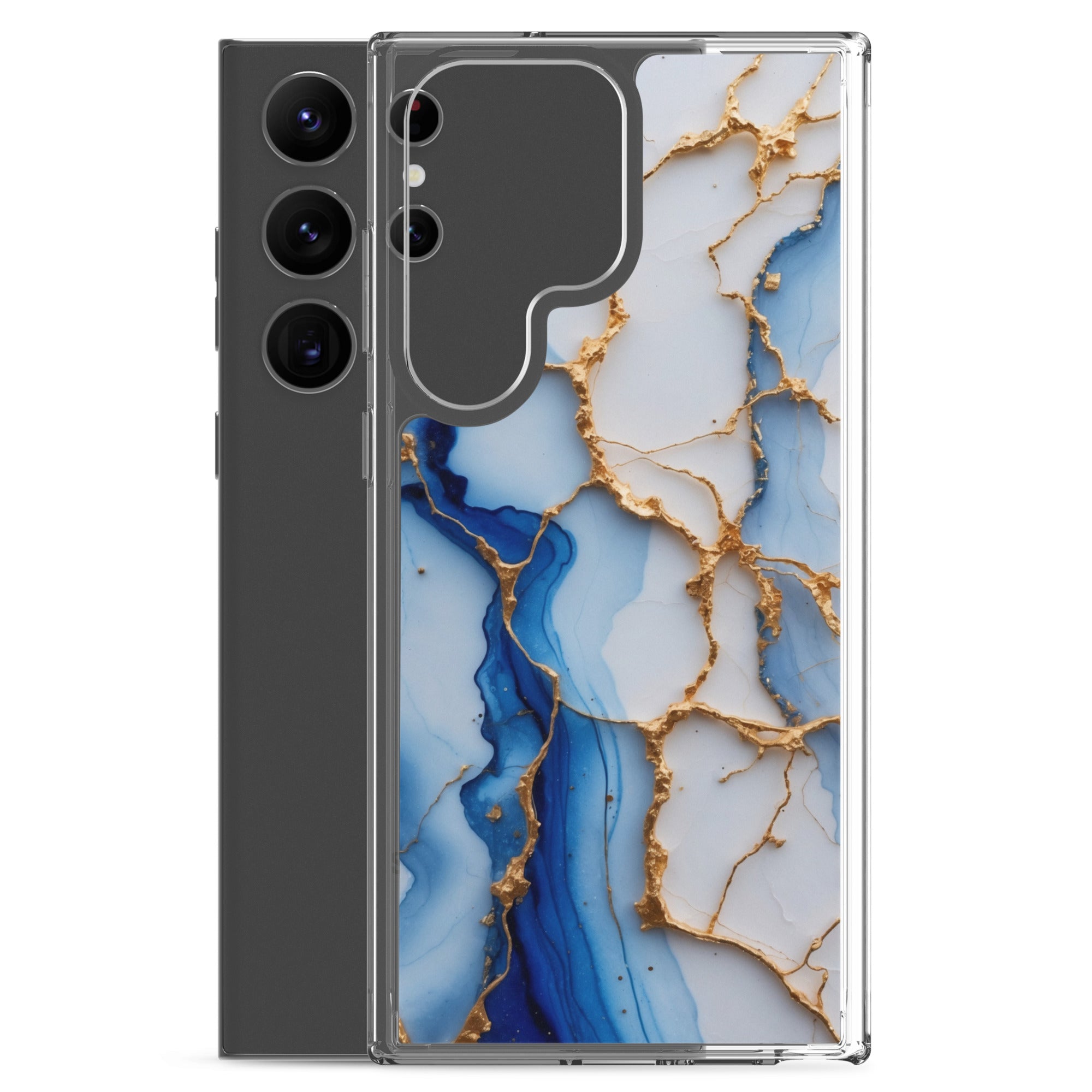 Blue Marble Gold Veins Clear Case for Samsung Galaxy S23 Ultra – Elegant Stone Protective Cover