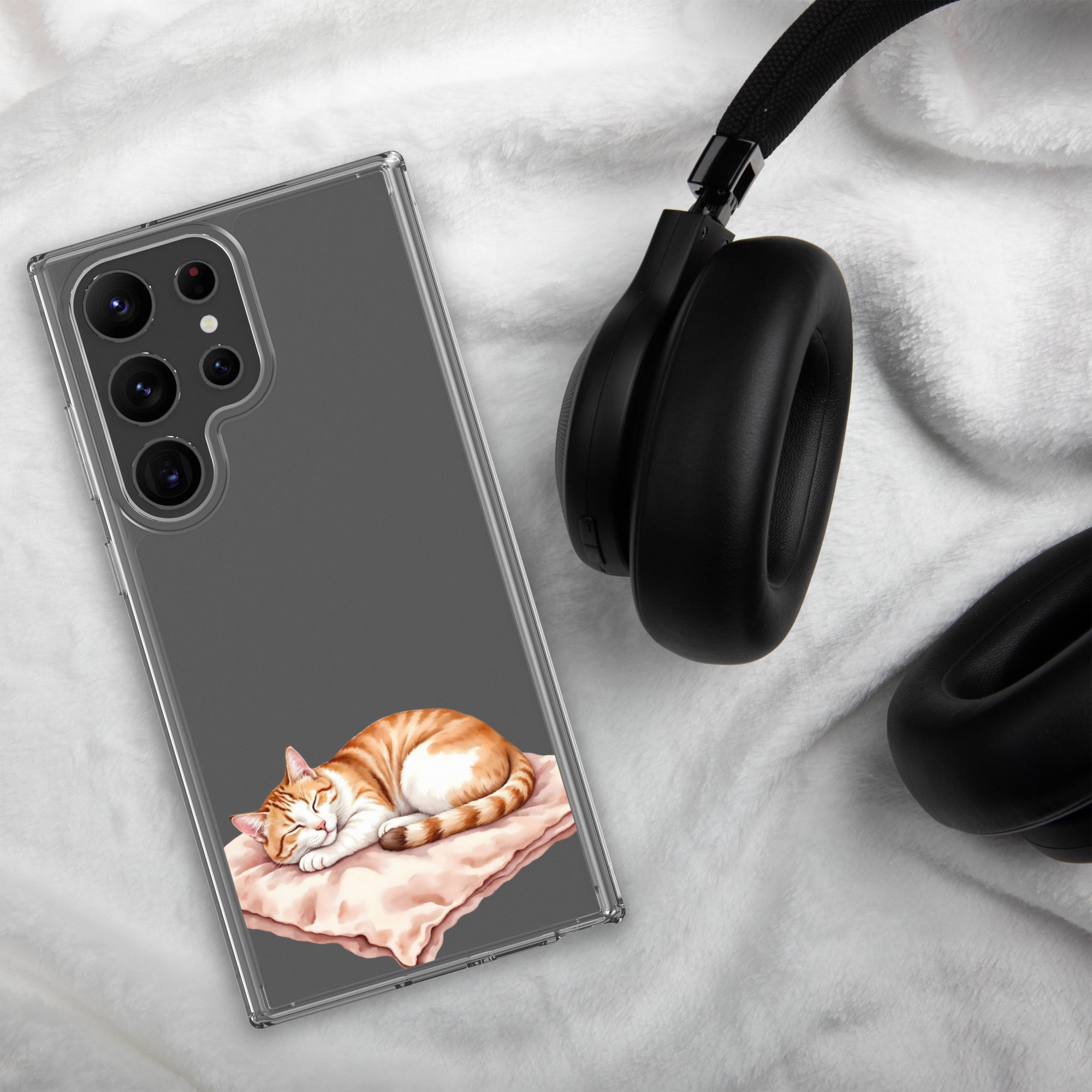Sleeping Ginger Cat Clear Case for Samsung Galaxy S23 Ultra – Cozy Minimal Animal Protective Cover