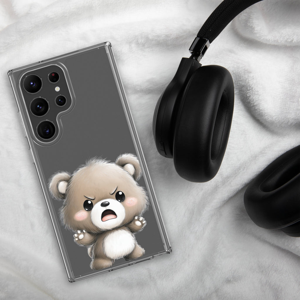 Cute Angry Bear Clear Case for Samsung Galaxy S23 Ultra – Playful Cartoon Protective Cover