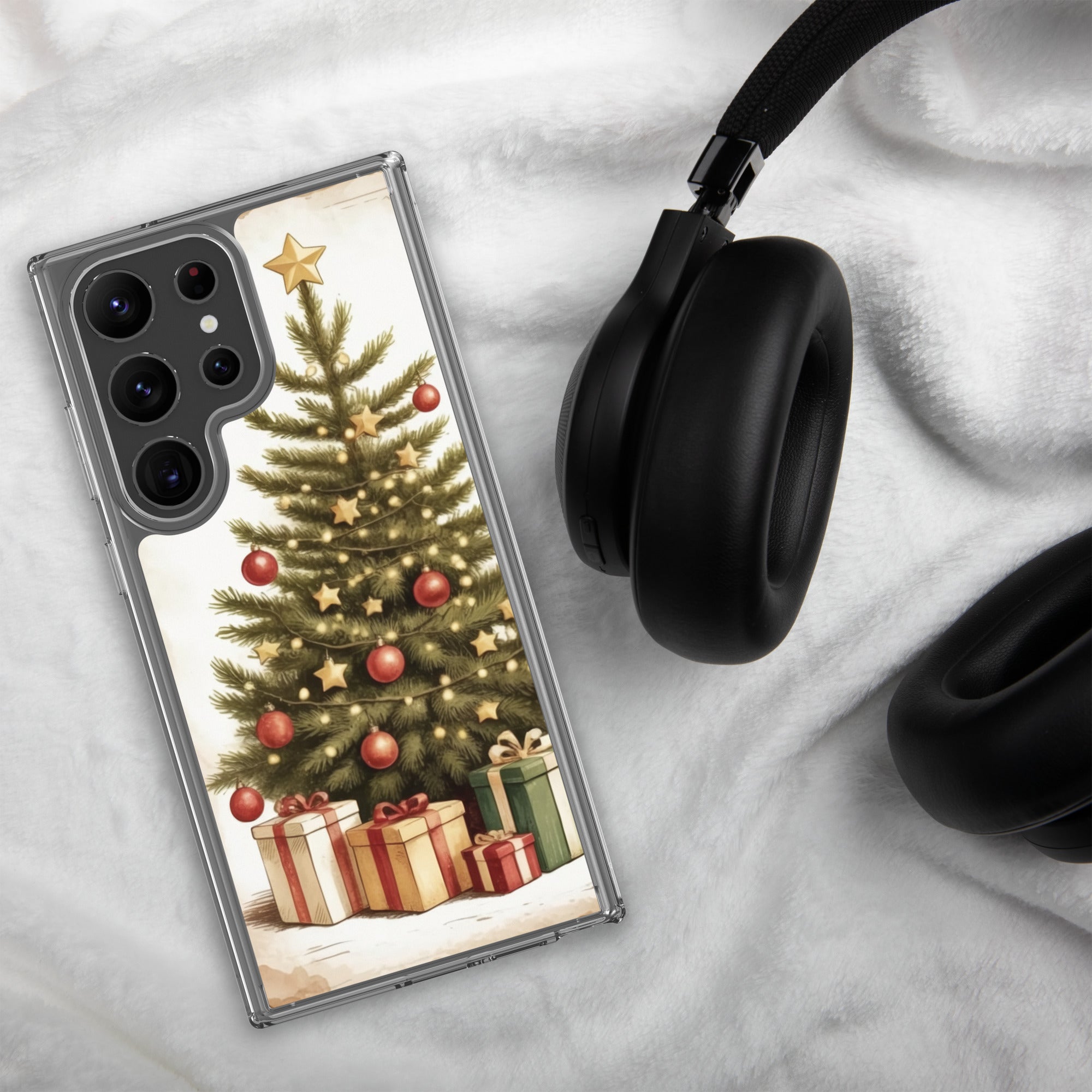 Christmas Tree with Gifts Clear Case for Samsung Galaxy S23 Ultra – Festive Holiday Protective Cover