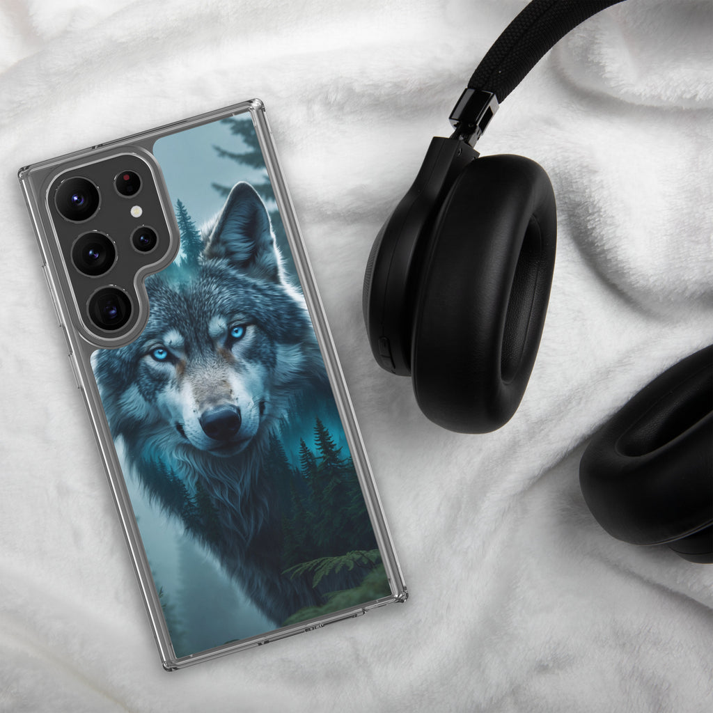Mystic Forest Wolf Clear Case for Samsung Galaxy S23 Ultra – Dark Nature Art Protective Cover