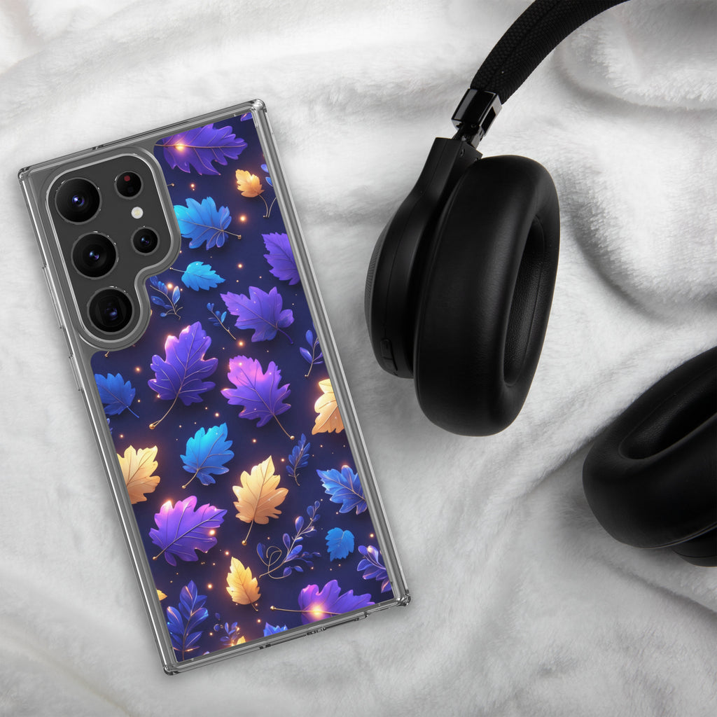 Glowing Autumn Leaves Clear Case for Samsung Galaxy S23 Ultra – Colorful Night Nature Protective Cover