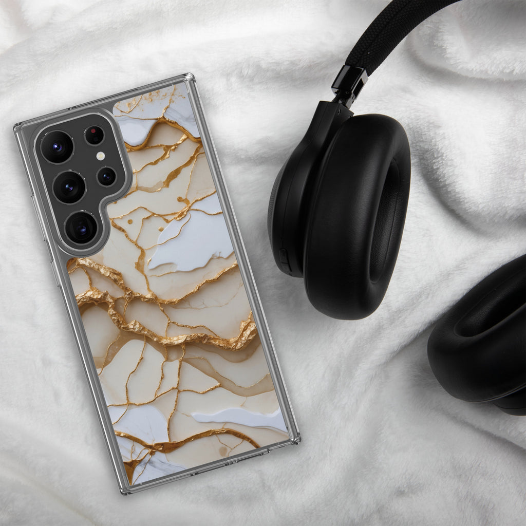White Marble Gold Veins Clear Case for Samsung Galaxy S23 Ultra – Elegant Stone Protective Cover
