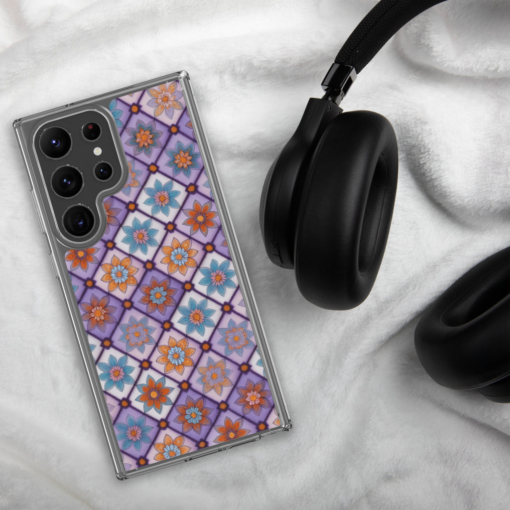 Geometric Floral Pattern Clear Case for Samsung Galaxy S23 Ultra – Colorful Mosaic Protective Cover