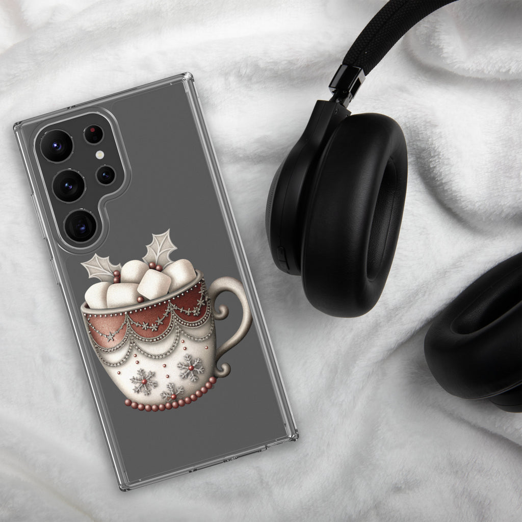Festive Winter Mug Clear Case for Samsung Galaxy S23 Ultra – Cozy Holiday Hot Cocoa Protective Cover