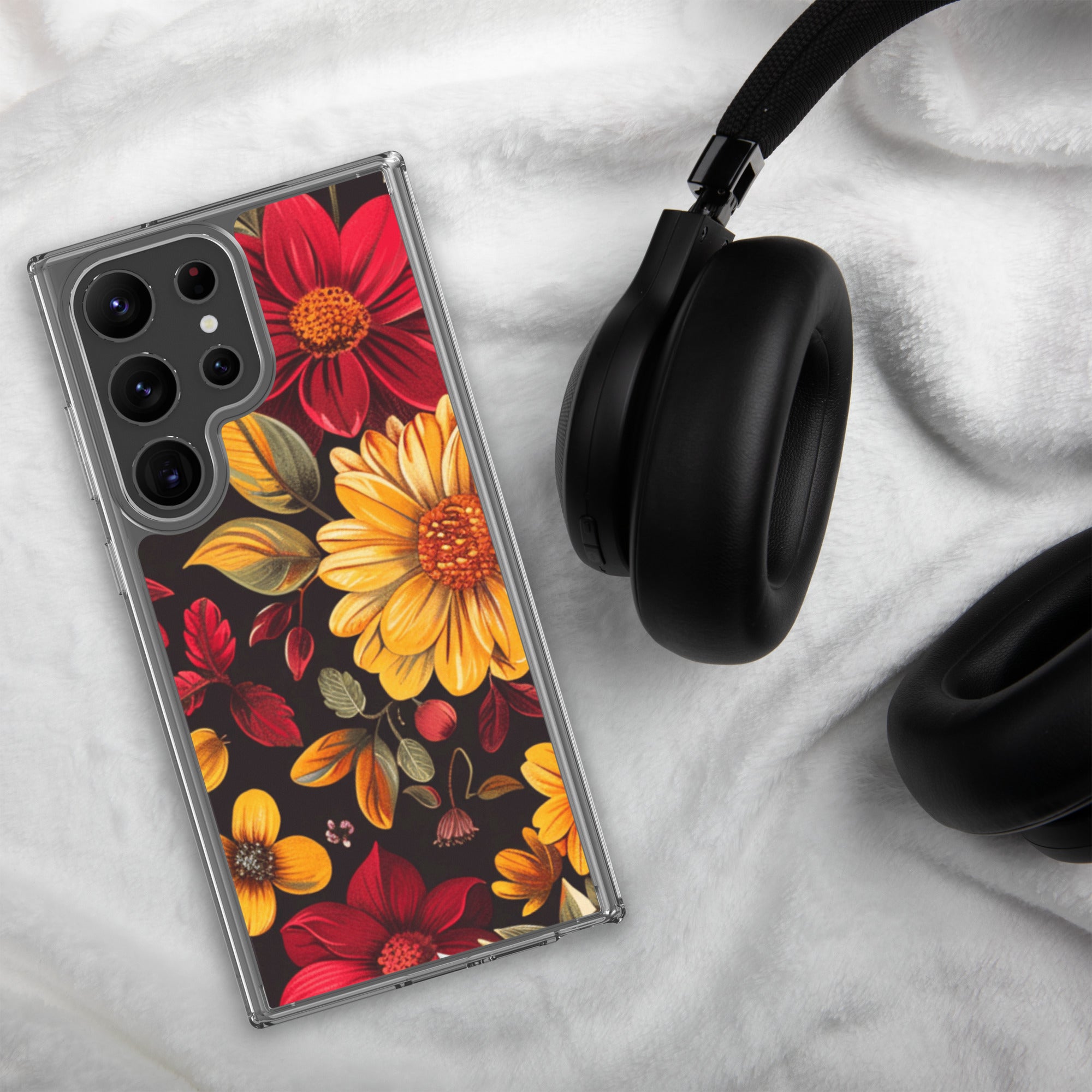 Autumn Bloom Floral Clear Case for Samsung Galaxy S23 Ultra – Warm Fall Flowers Protective Cover