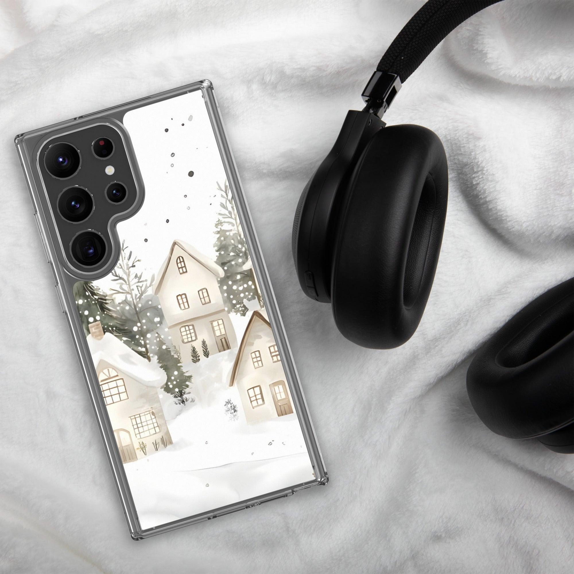 Snowy Winter Village Clear Case for Samsung Galaxy S23 Ultra – Cozy Holiday Protective Cover