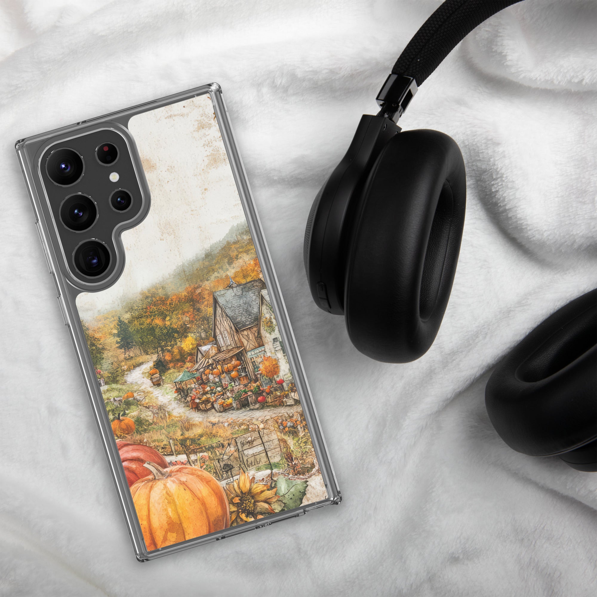 Autumn Village Clear Case for Samsung Galaxy S23 Ultra – Cozy Fall Countryside Protective Cover