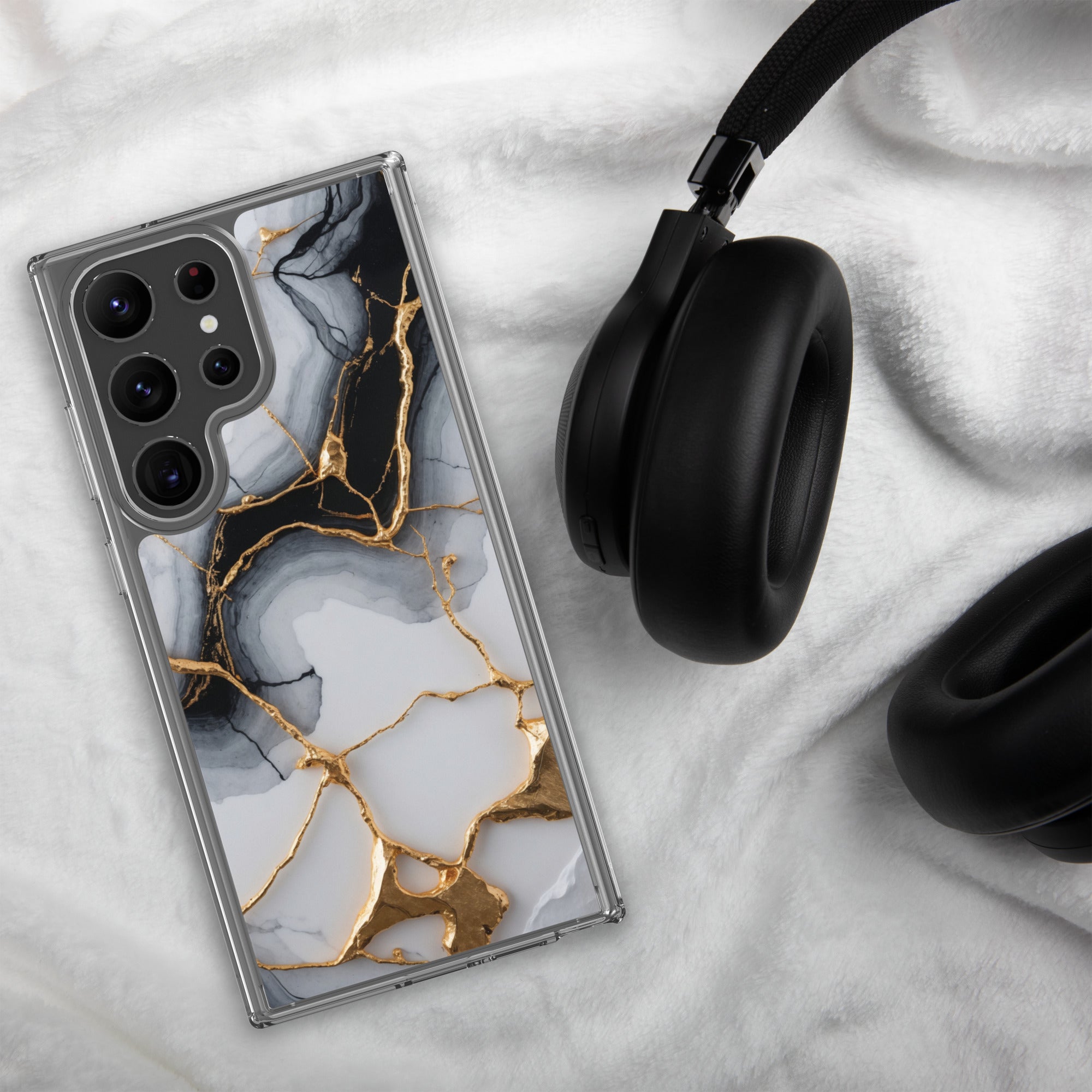 Black & White Marble Gold Clear Case for Samsung Galaxy S23 Ultra – Elegant Marble Protective Cover