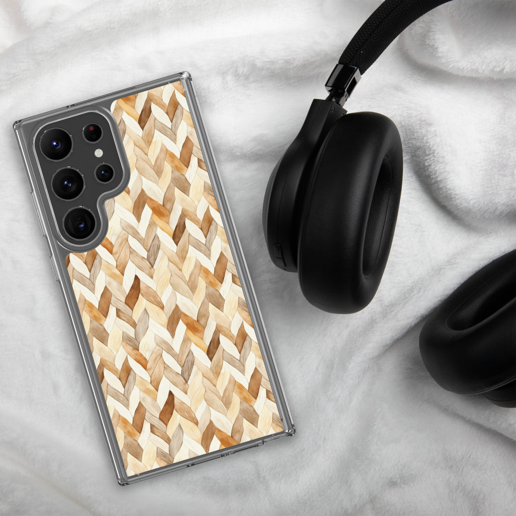 Warm Knit Pattern Clear Case for Samsung Galaxy S23 Ultra – Neutral Woven Texture Protective Cover