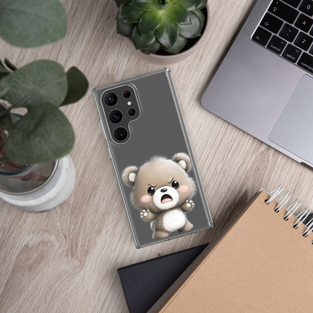 Cute Angry Bear Clear Case for Samsung Galaxy S23 Ultra – Playful Cartoon Protective Cover