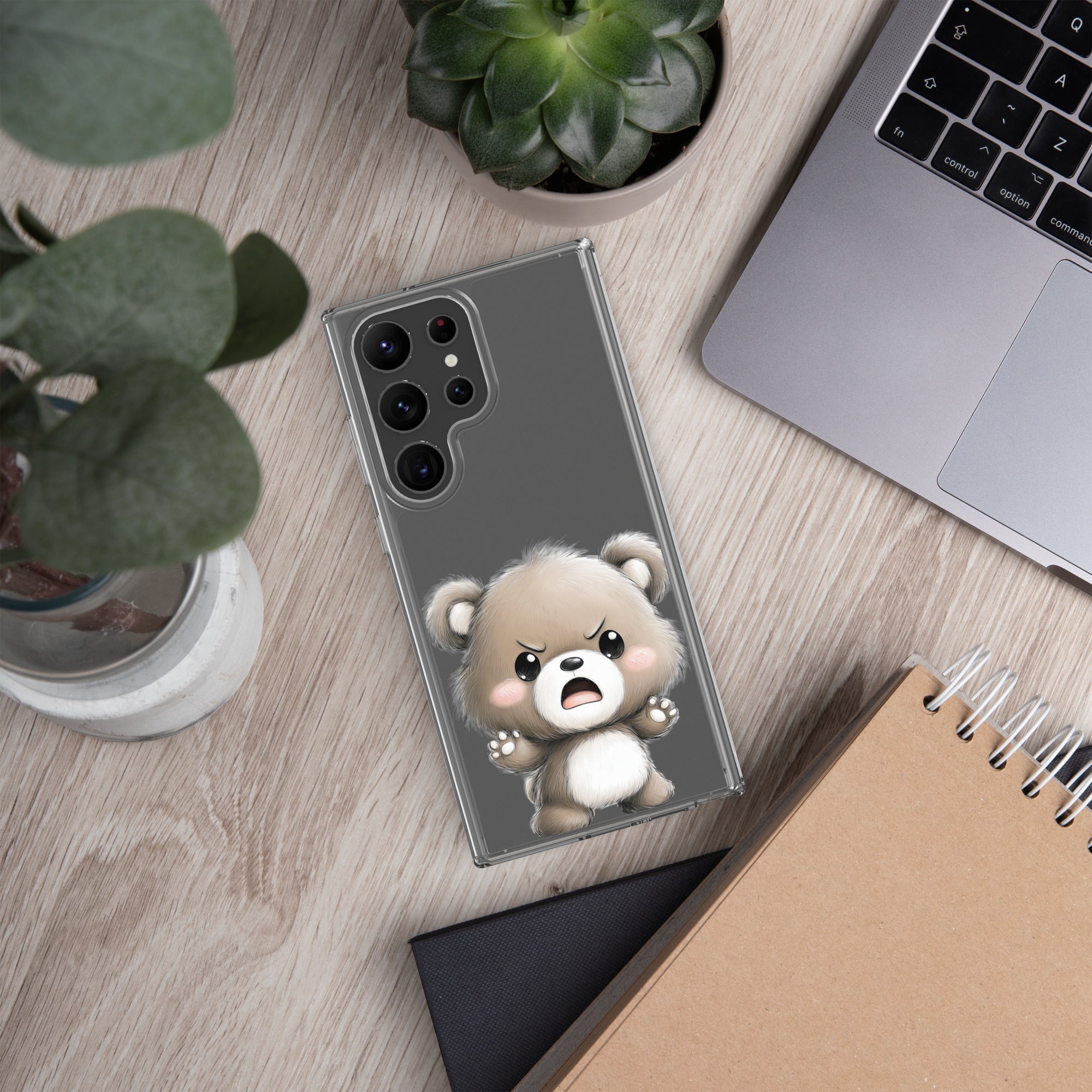 Cute Angry Bear Clear Case for Samsung Galaxy S23 Ultra – Playful Cartoon Protective Cover