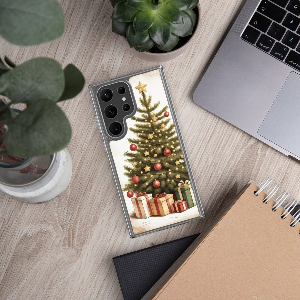Christmas Tree with Gifts Clear Case for Samsung Galaxy S23 Ultra – Festive Holiday Protective Cover