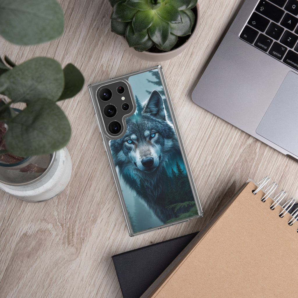 Mystic Forest Wolf Clear Case for Samsung Galaxy S23 Ultra – Dark Nature Art Protective Cover