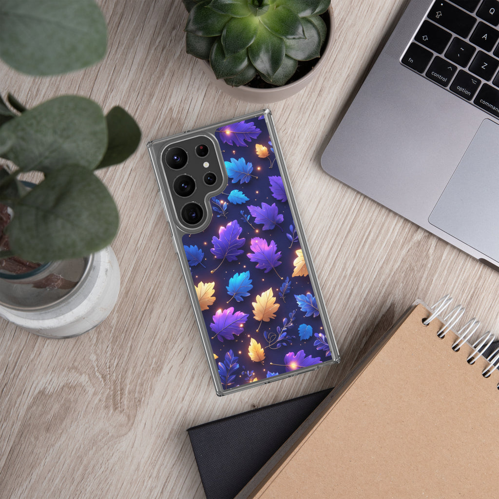 Glowing Autumn Leaves Clear Case for Samsung Galaxy S23 Ultra – Colorful Night Nature Protective Cover