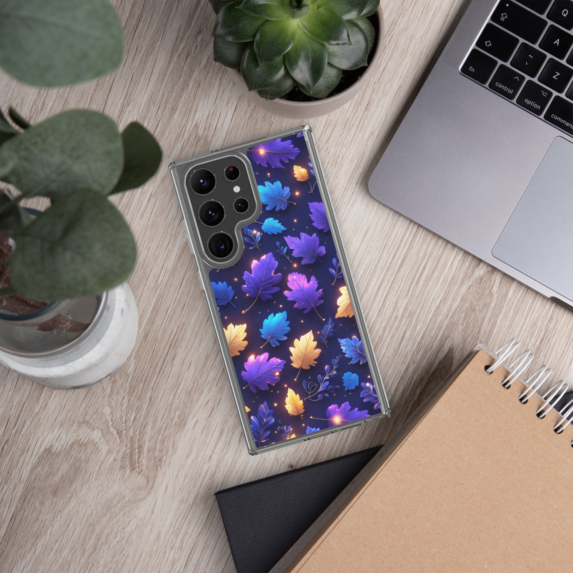 Glowing Autumn Leaves Clear Case for Samsung Galaxy S23 Ultra – Colorful Night Nature Protective Cover