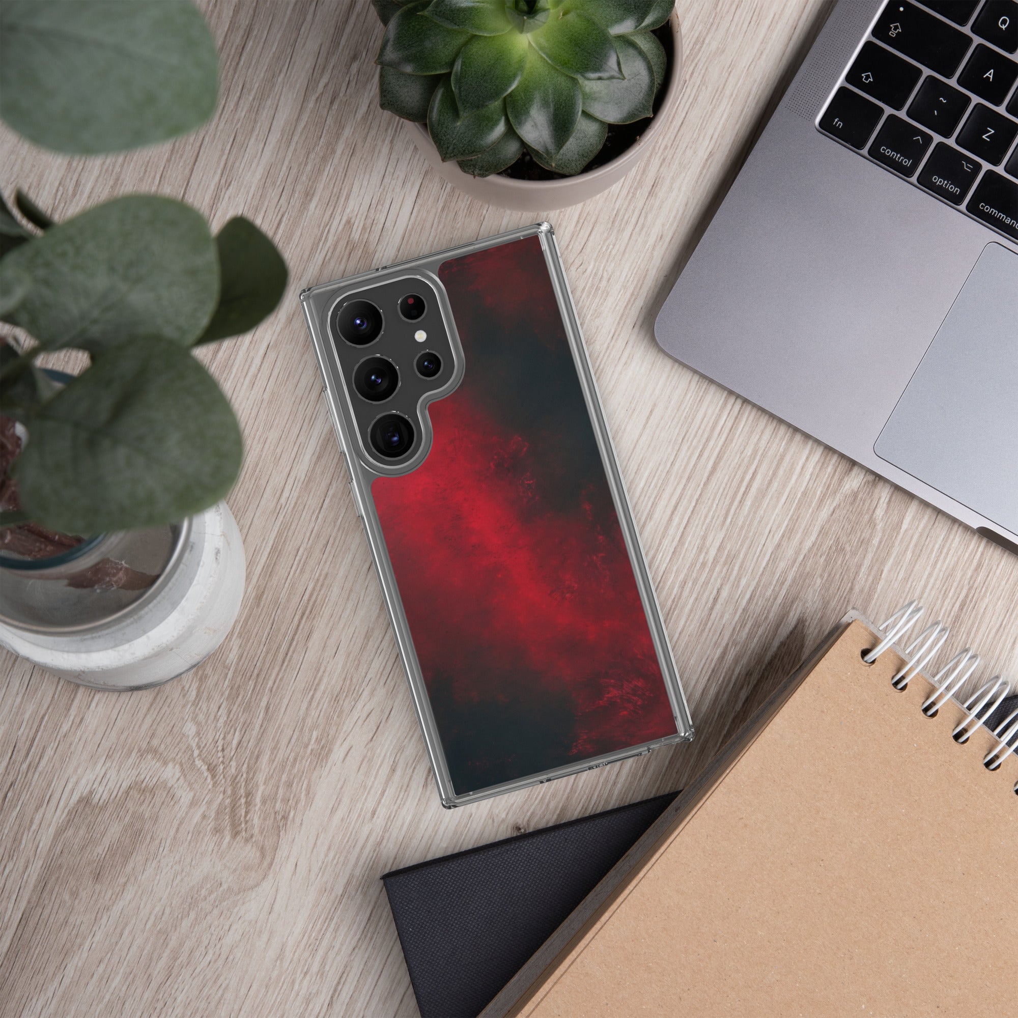 Dark Red Abstract Clear Case for Samsung Galaxy S23 Ultra – Minimalist Textured Protective Cover