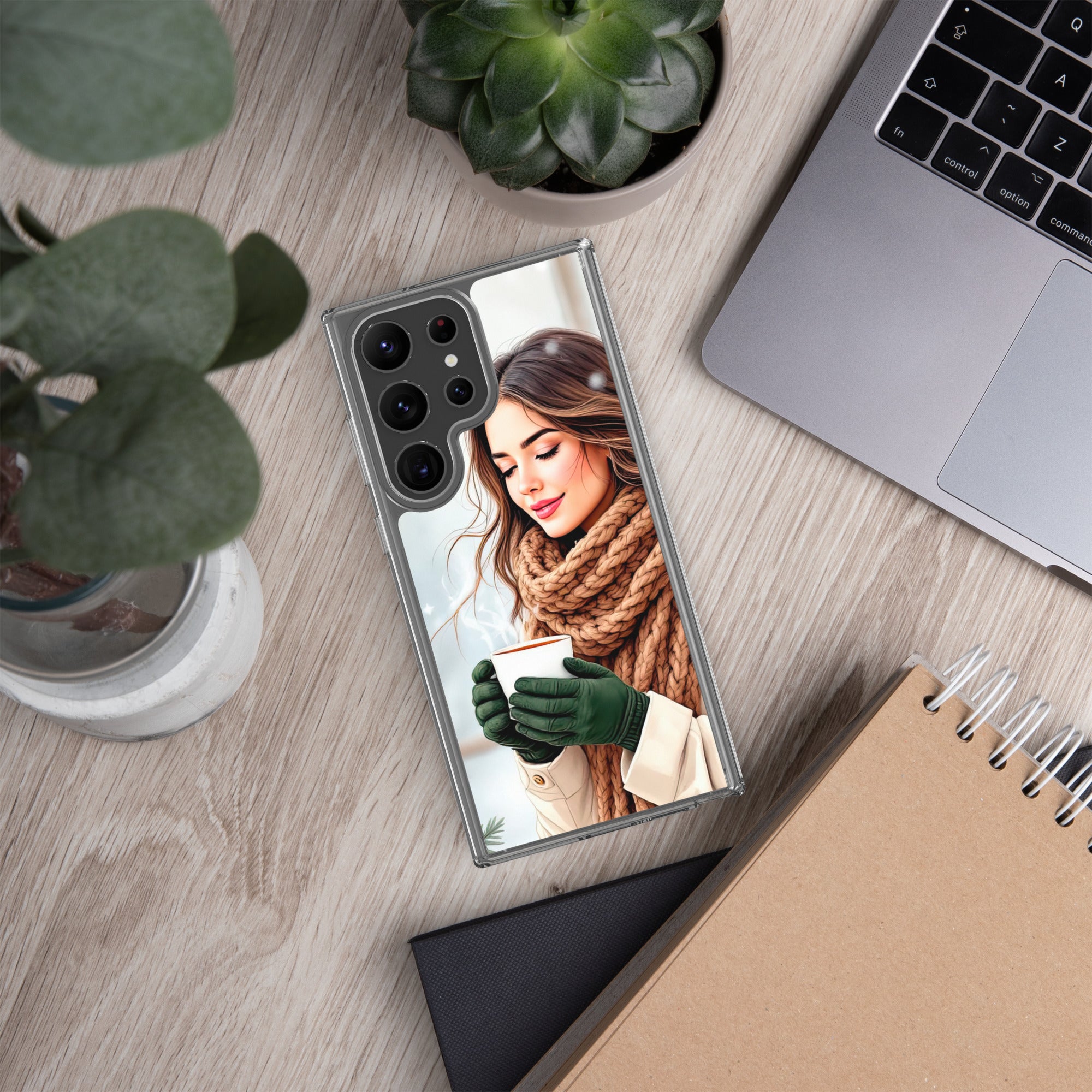 Winter Coffee Moment Clear Case for Samsung Galaxy S23 Ultra – Cozy Portrait Protective Cover