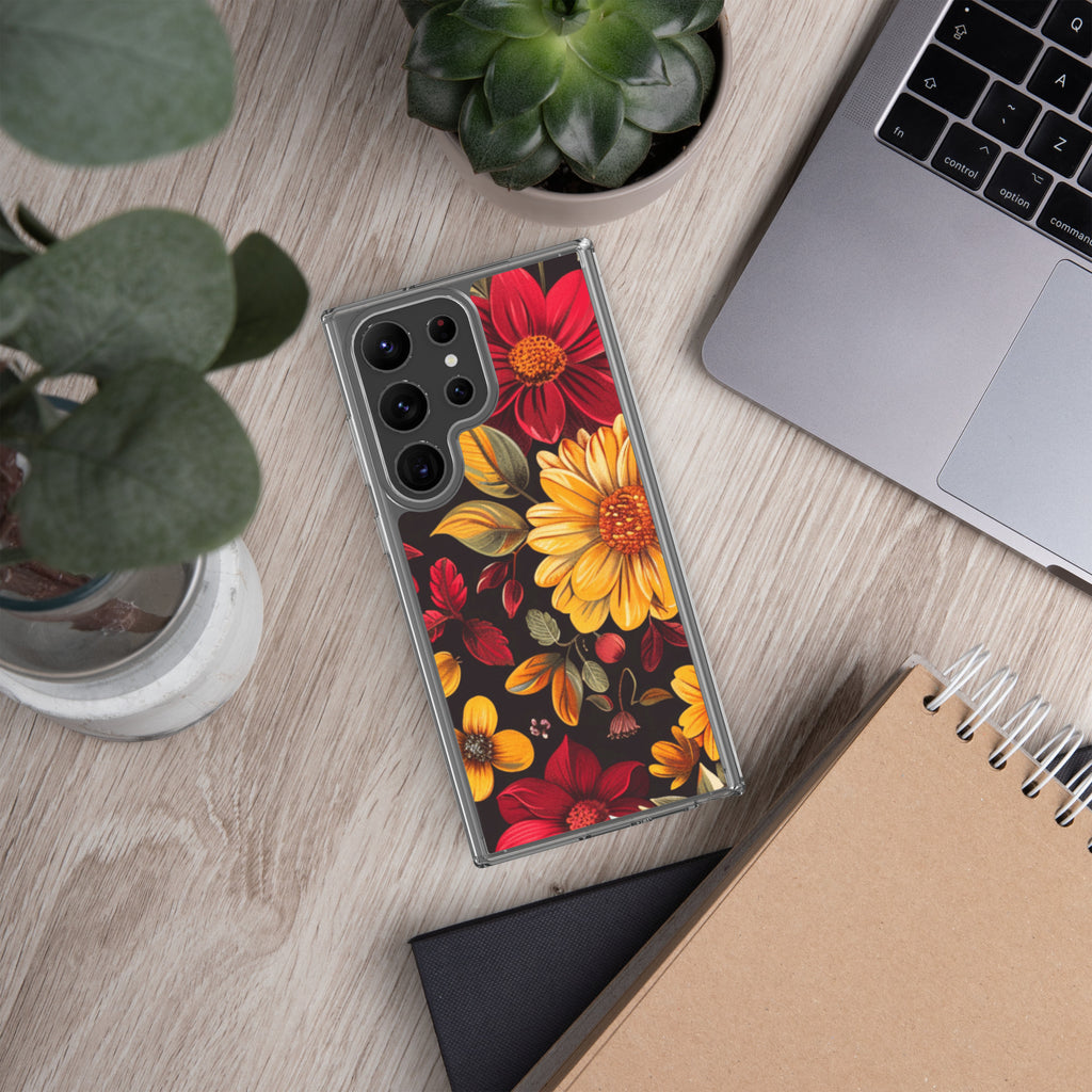 Autumn Bloom Floral Clear Case for Samsung Galaxy S23 Ultra – Warm Fall Flowers Protective Cover